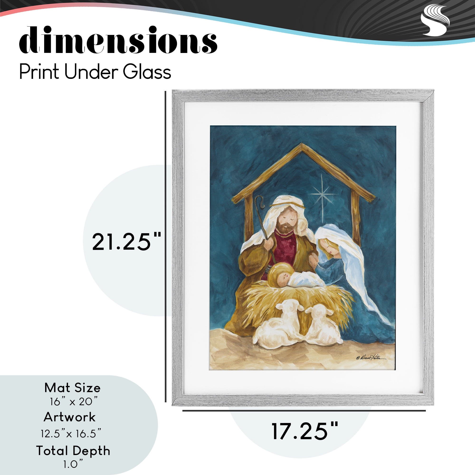 Comforting Nativity Painting Gray Framed Print Under Glass, design by Diane Kater