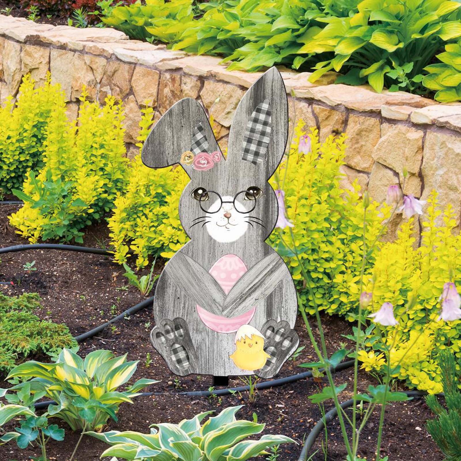 sruoe Garden Statues for Outside, Decoration Ground Insert, Fairy Flower Pot Decor, Flat Acrylic Patio Decor, Easter Garden Statue, Outdoor Lawn Ornament for Home and Yard