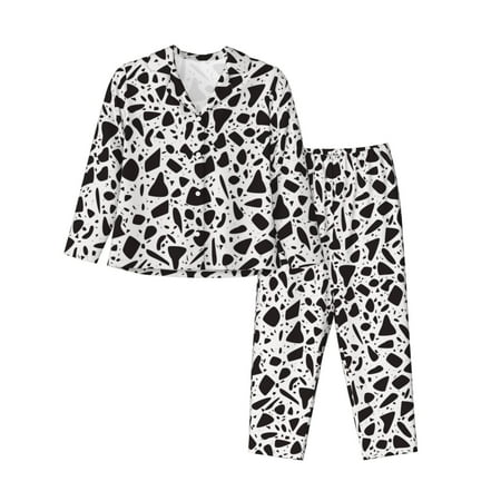 2 Piece Womens Pajama Sets - black white graphics Soft Sleepwear Comfy Pajamas Ladies Pj Lounge Sets with Pockets  Long Sleeve Button Shirt and Pajama Pants Pjs Sets for Women