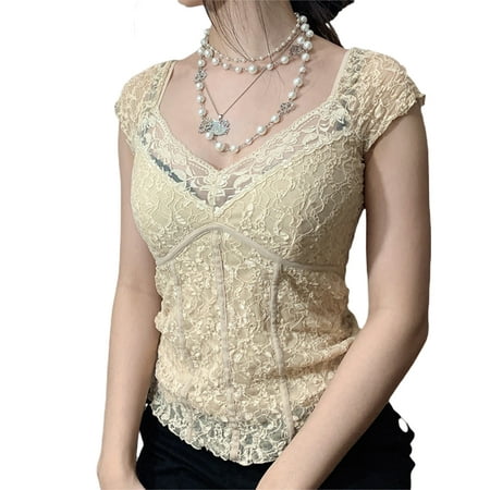 

Women s Lace T-Shirt Vest Crop Tops Slim Shirt Corset Tees Blouse Tops