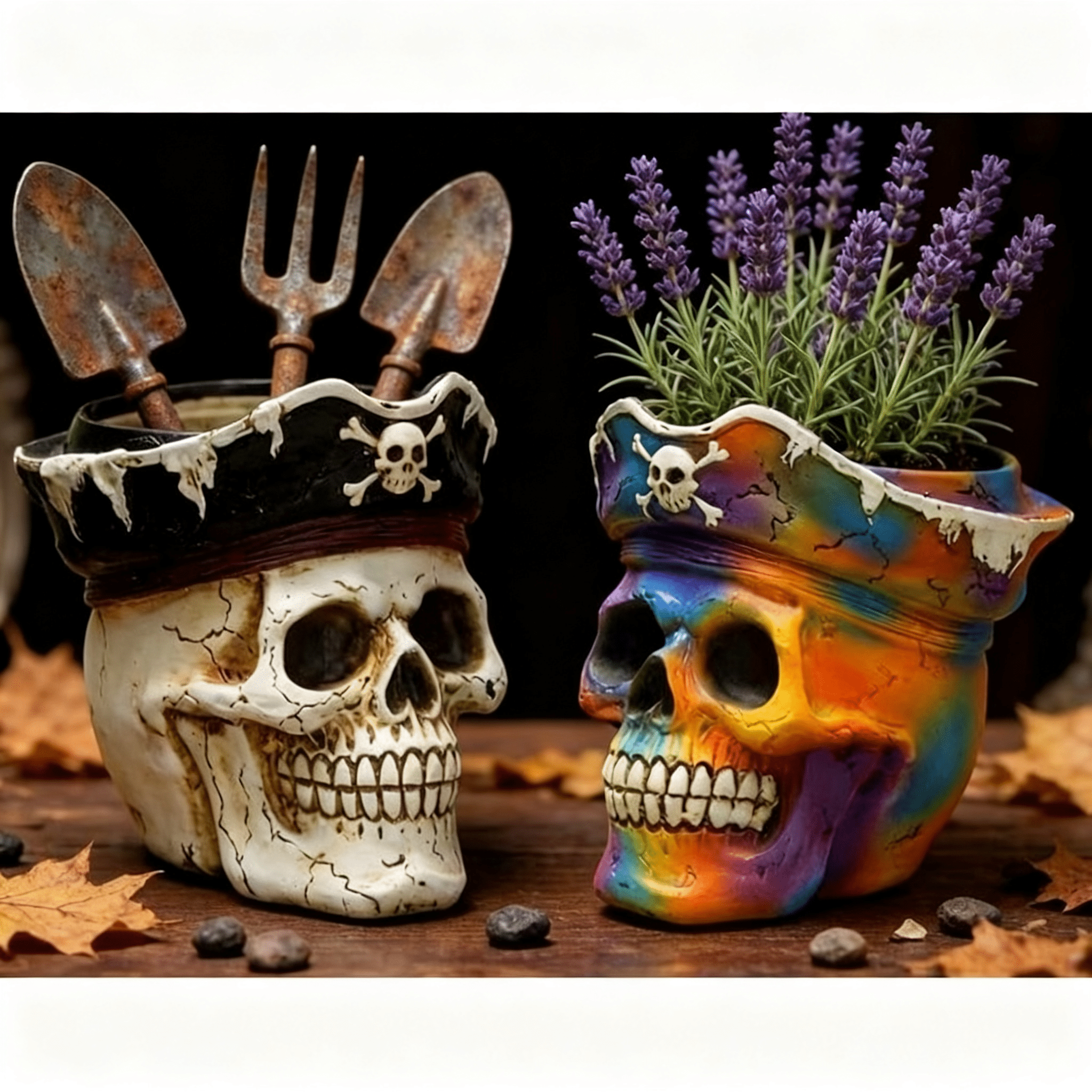 Pirate Skull Planter Flowerpot with Drainage Hole for Gothic Home Decor