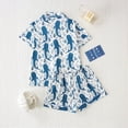 thumbnail image 4 of CUZIBR Kids Pajamas For Boys Girls Short Sleeve Ocean Animal Graphic Button Down Shirt And Shorts 2 PC Sleepwear Lapel Smooth Loungewear Soft Festival Party Homewear,Blue,3-4 Years, 4 of 4
