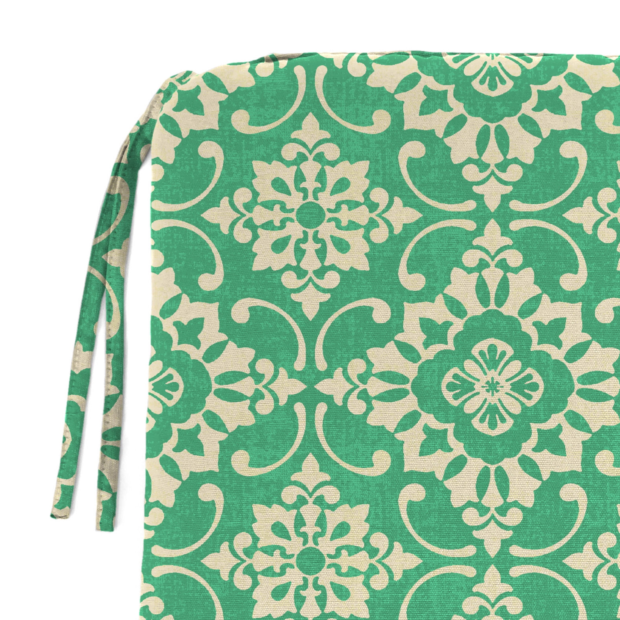 Jordan Manufacturing 20.25" x 20.75" Scampi Emerald Green Medallion Square Outdoor Chair Pad Seat Cushion with Ties