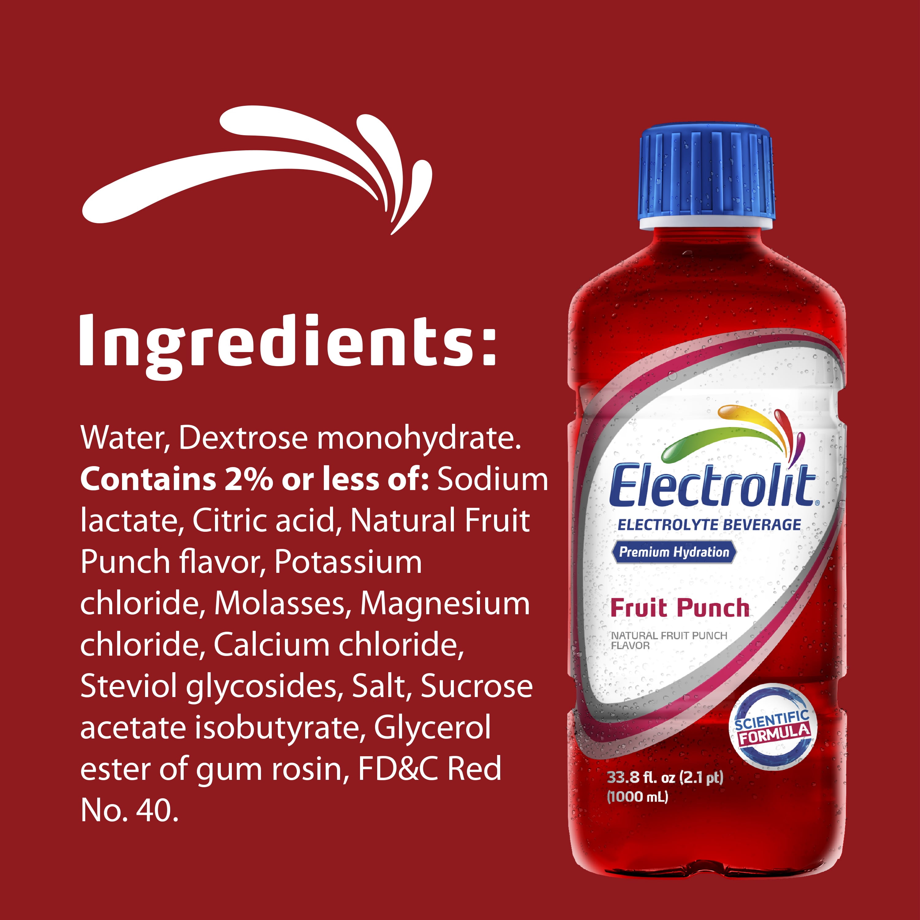 Electrolit Hydration Beverage, Fruit Punch, 33.8 Fluid Ounces