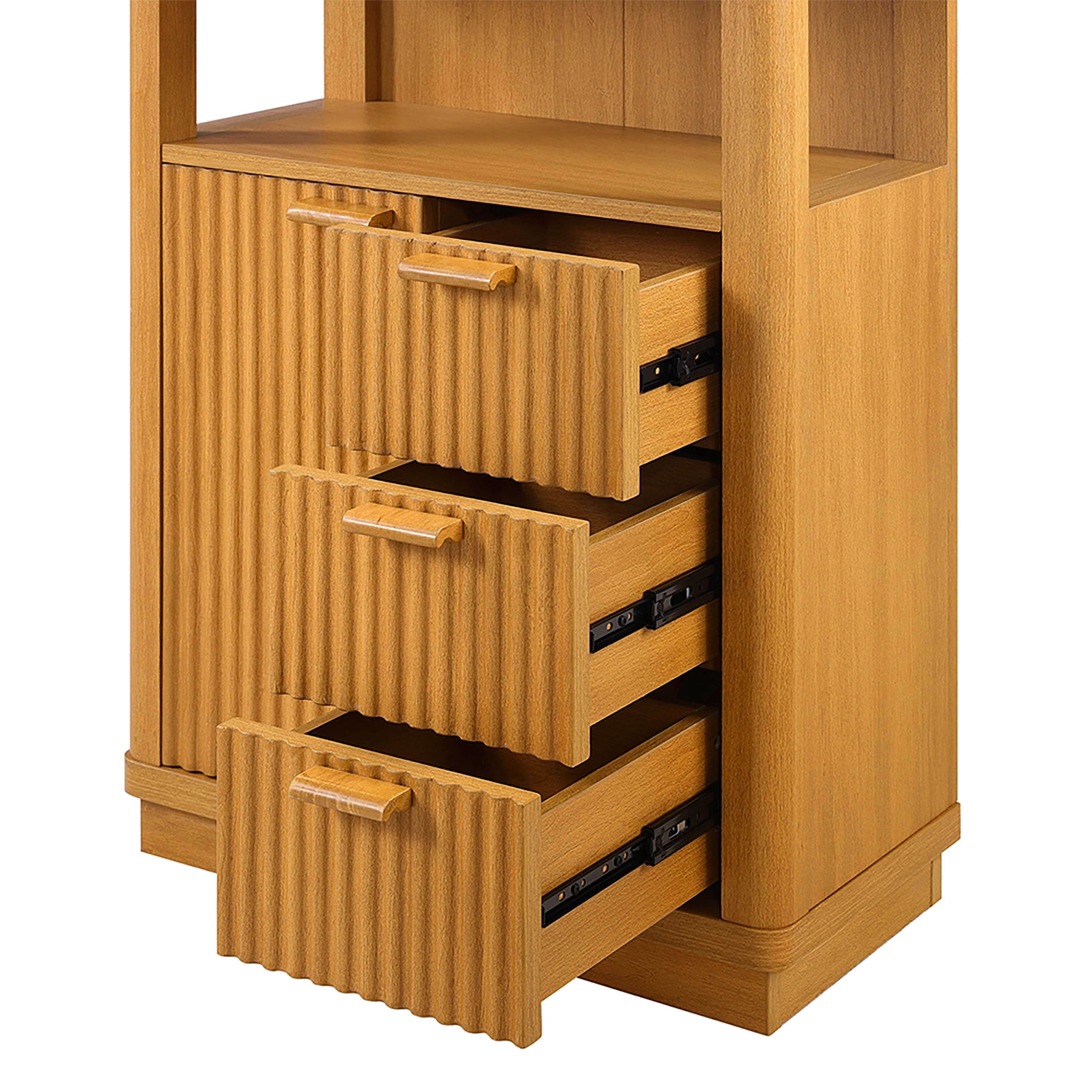 Beautiful Fluted Vanity Storage Cabinet, Warm Honey