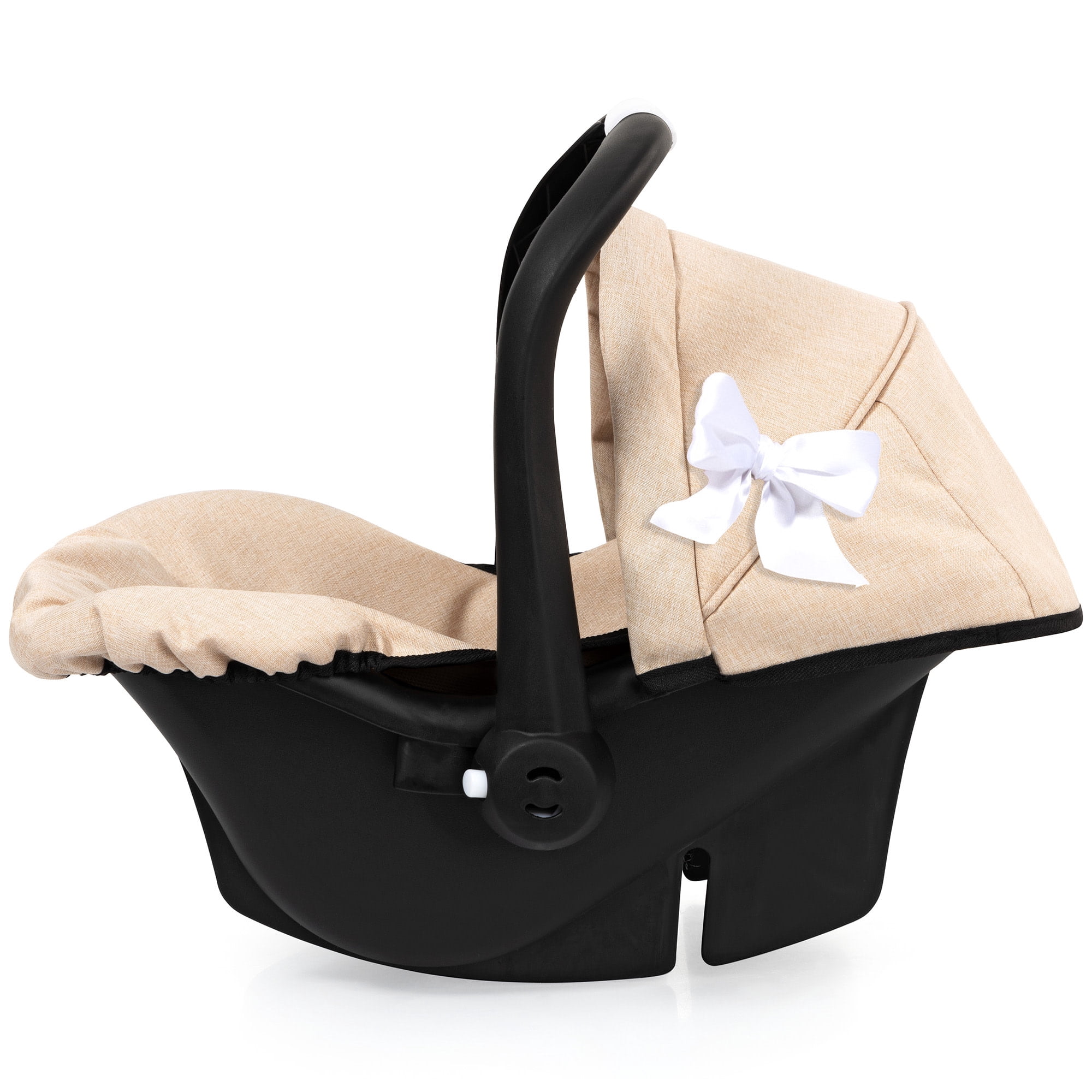 Bayer Design: Doll Deluxe Car Seat - Beige-Black-Hearts - Portable Carrier, Sunshade, Use As Rocker, Travel Play, Toy Accessory Fits 18" Dolls, Kid 3+