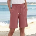 thumbnail image 2 of biudgviw Bermuda Shorts for Women Wide Leg Cotton Linen Shorts Plus Size Comfortable Lounge Bottoms Summer Long Shorts with Pockets, 2 of 5