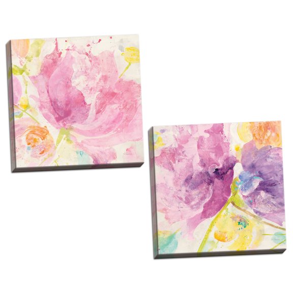 Gango Home Decor Contemporary Spring Abstracts Florals I & II; Two 16x16in Hand-Stretched Canvases