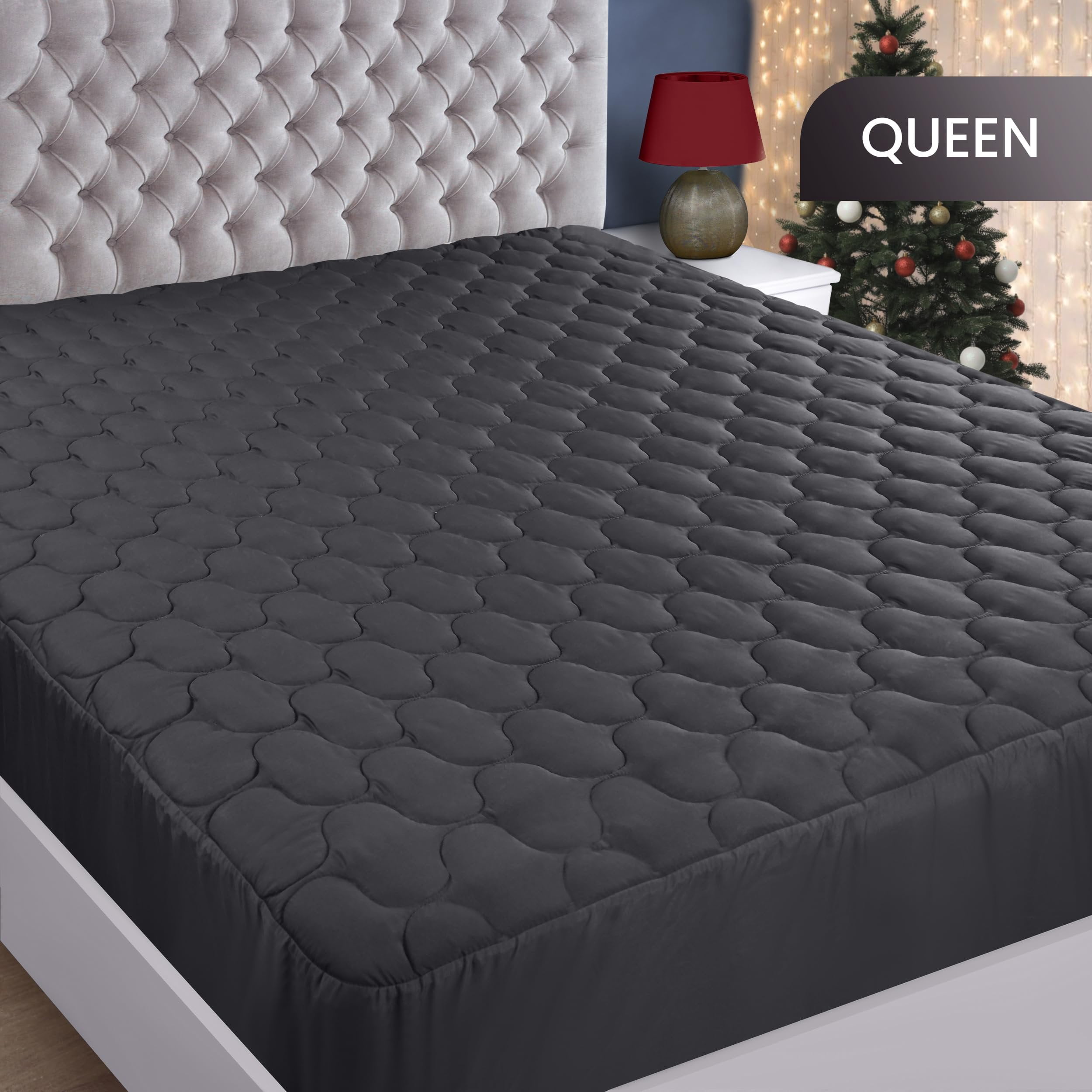 Utopia Bedding Waterproof Mattress Protector, Queen Mattress Pad, Noiseless Quilted Fitted Cover with Deep Pocket Stretches up to 16 Inches (Grey)