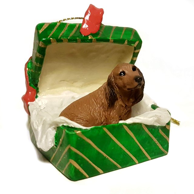 Conversation Concepts Longhaired Dachshund Gift Box Christmas Ornament Red - Delightful!