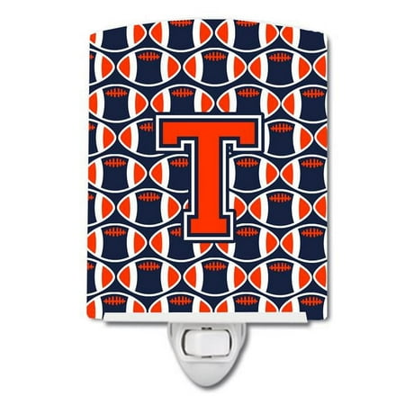 

Letter T Football Orange Blue & White Ceramic Night Light