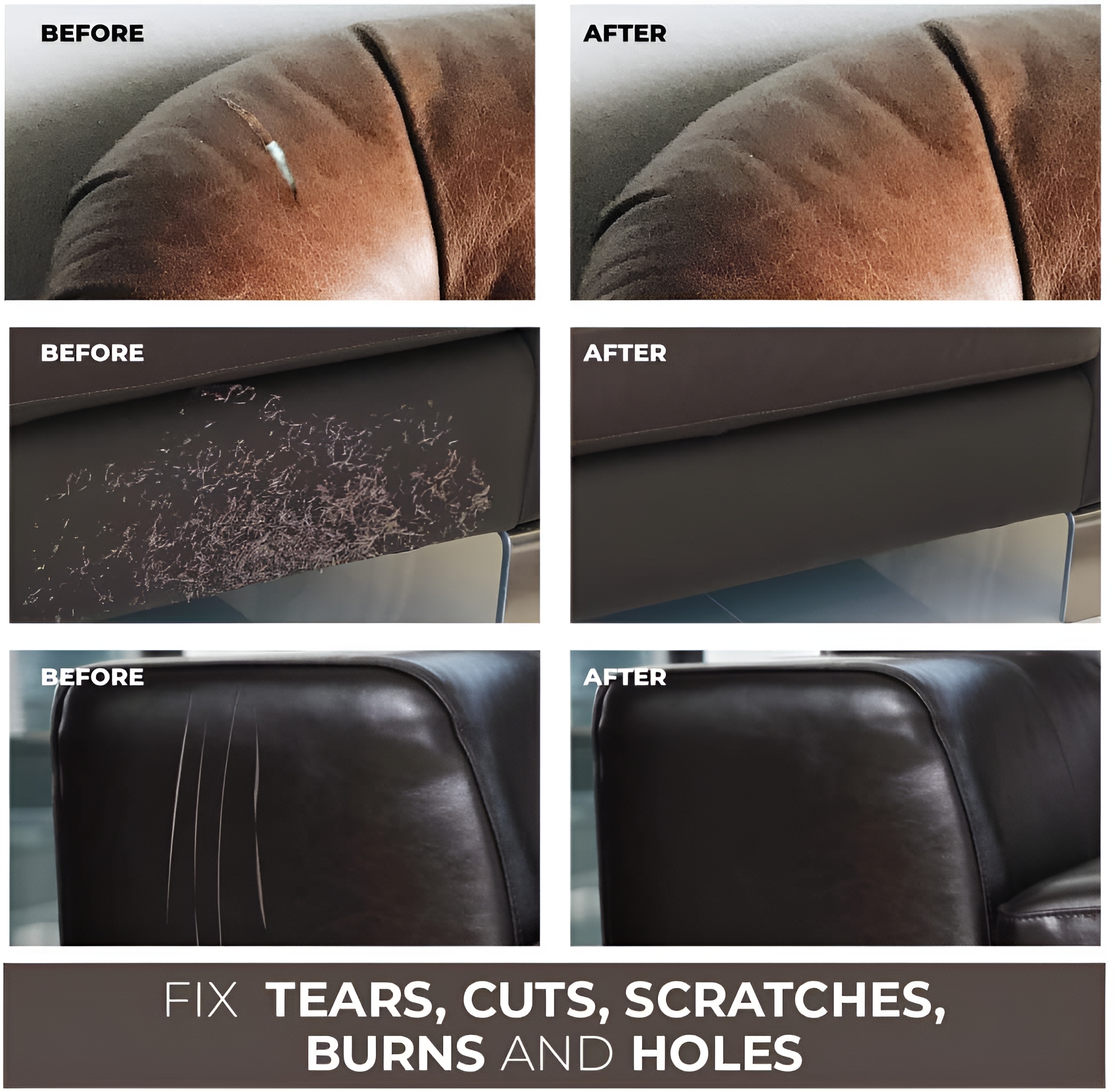 Black Leather and Vinyl Repair Kit - Furniture, Couch, Car Seats, Sofa, Jacket, Purse, Belt, Shoes | Genuine, Italian, Bonded, Bycast, PU, Pleather |No Heat Required | Repair &amp; Restore