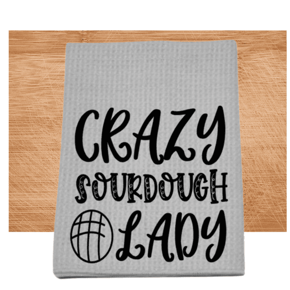 Crazy Sourdough Lady Tea Towel Gray 16x24 Waffle Weave