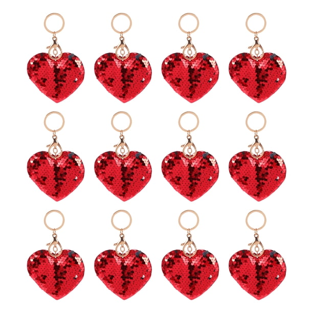 24pcs Día de San Valentín Sequin Llaveros Llaveros En forma de corazón Llavero Key Cadenas para Bolsa Key