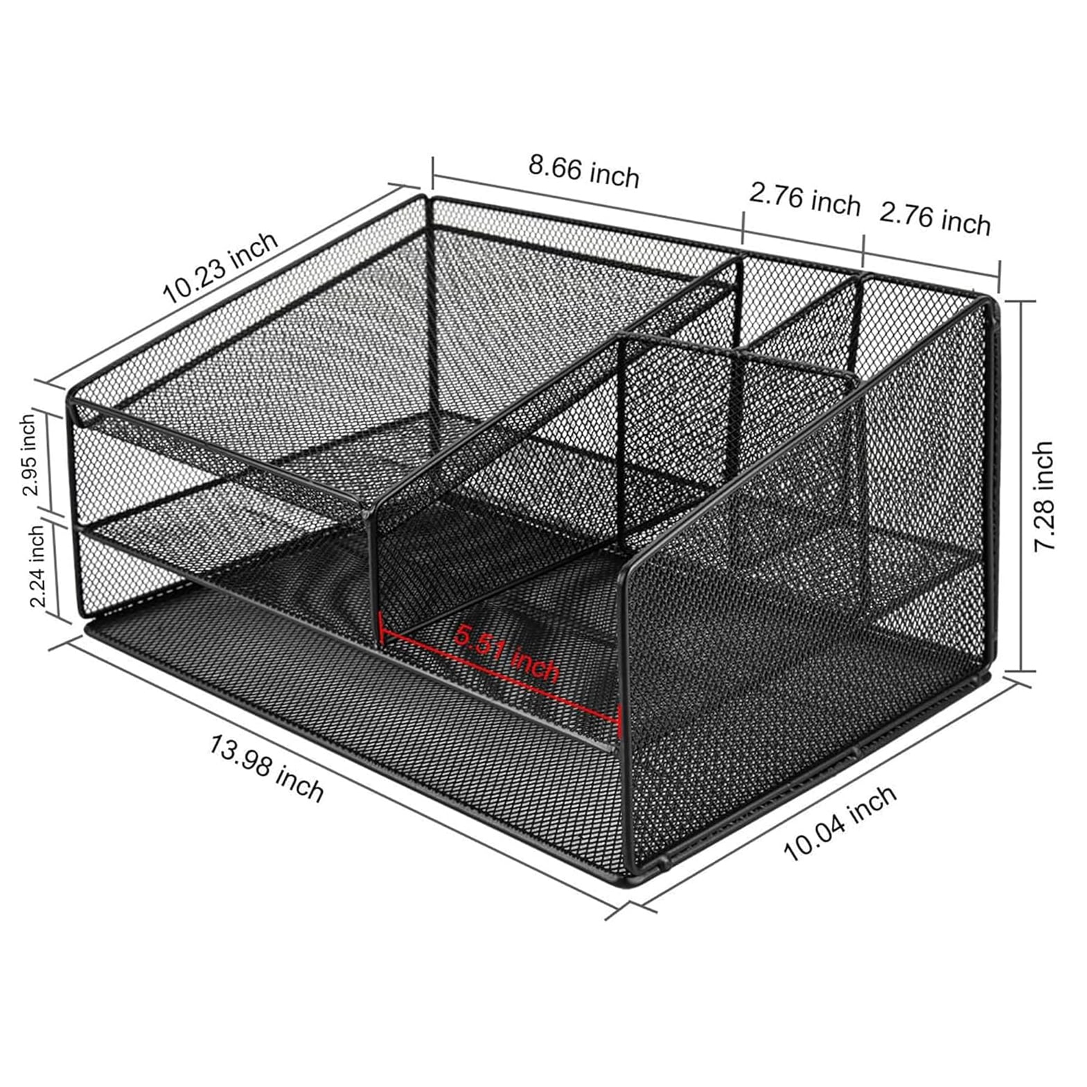EasyPAG Multi-Compartment Mesh Desk Organizer - Black Metal Office Storage Caddy for Phones, Pens, Documents, Stationery
