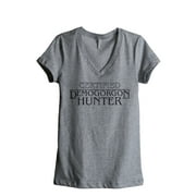 Certified Demogorgon Hunter Women's Fashion Relaxed V-Neck T-Shirt Tee Heather Grey Medium