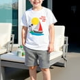 thumbnail image 4 of CYRBOKO Toddler Boys Outfit Sets, Loose Summer Two Piece T-shirts with Shorts White Size 3-4 T, 4 of 5