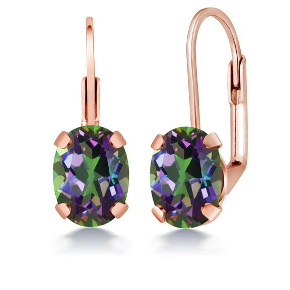 Gem Stone King 3.15 Ct Oval Green Mystic Topaz Brass Rose Gold Plated Brass Earrings