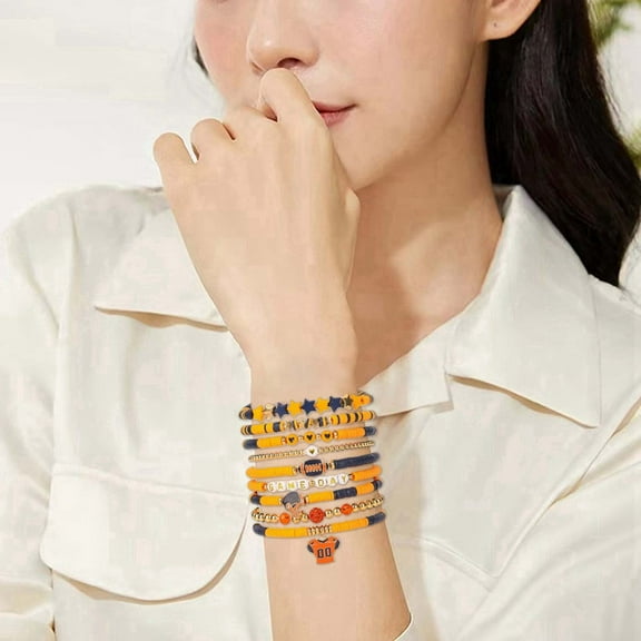 Football Bracelets Layered Stretchable Bracelet Set with Heart Friendship Design and Unique Clasp Features for Personal Style Enhancement