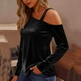 thumbnail image 4 of HongQid Women's Long Sleeve Tunic Tops Velvet Casual Cold Shoulder Blouse Shirts, 4 of 8