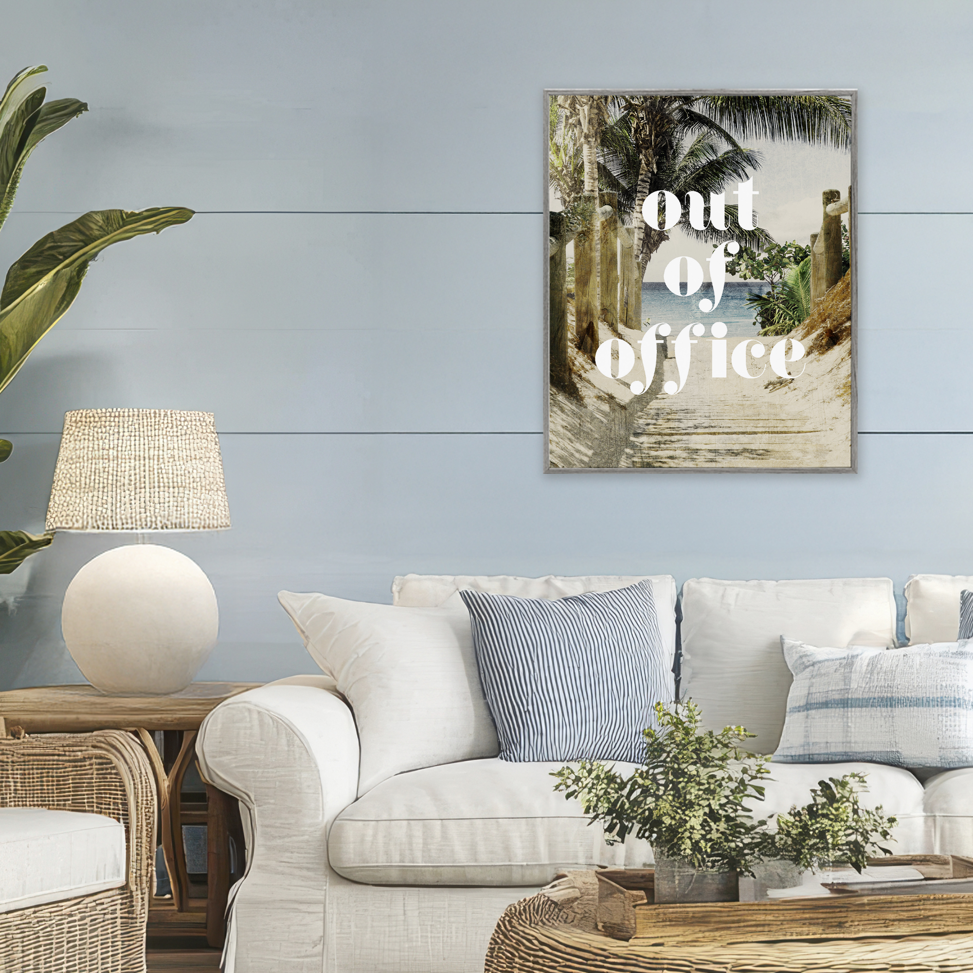 Out of Office Beach Path Gray Framed Giclee Art, design by Lil' Rue