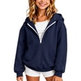 thumbnail image 5 of SUXIAN Girls Hoodie Half Zip Long Sleeve Pullover Casual Loose Pocket Design Soft Cozy Kids Girls Hoodies 11-12 Years, 5 of 7