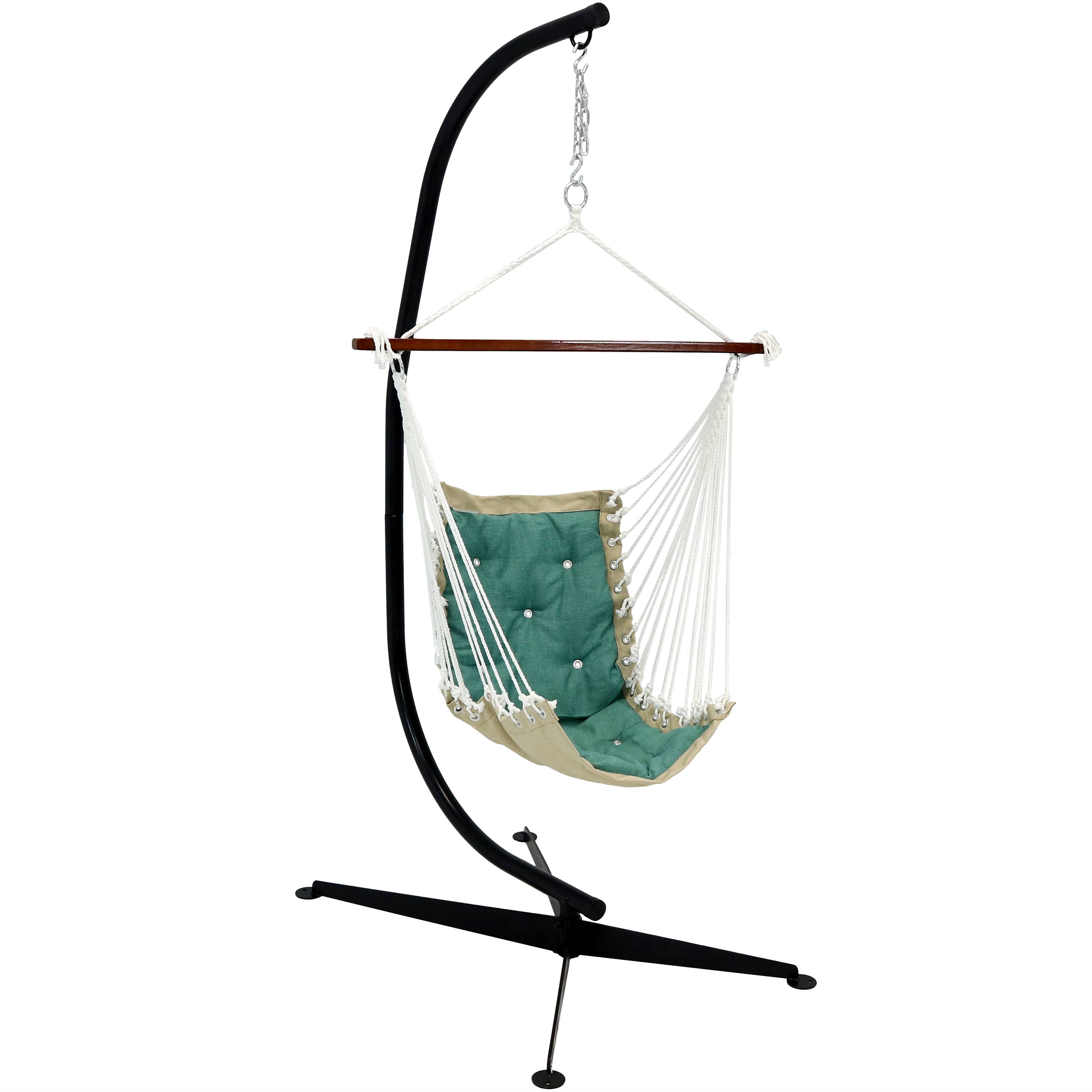 Sunnydaze Tufted Victorian Hammock Chair Swing with Stand - Large Hanging Chair Seat with C 