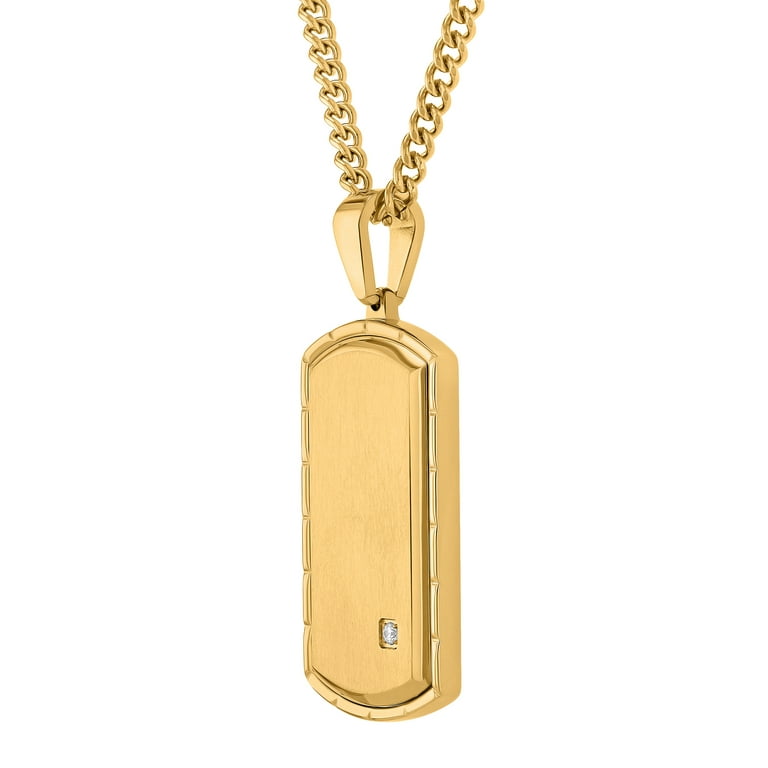 Brilliance Fine Jewelry Men's Gold-Tone Stainless Steel Cubic Zirconia Dog Tag Pendant Necklace - Each