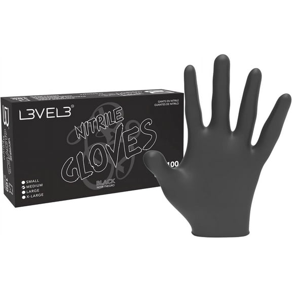 Level 3 Nitrile Gloves - Professional Heavy Duty Disposable Gloves - Latex Free - Fits Snug - Box of 100