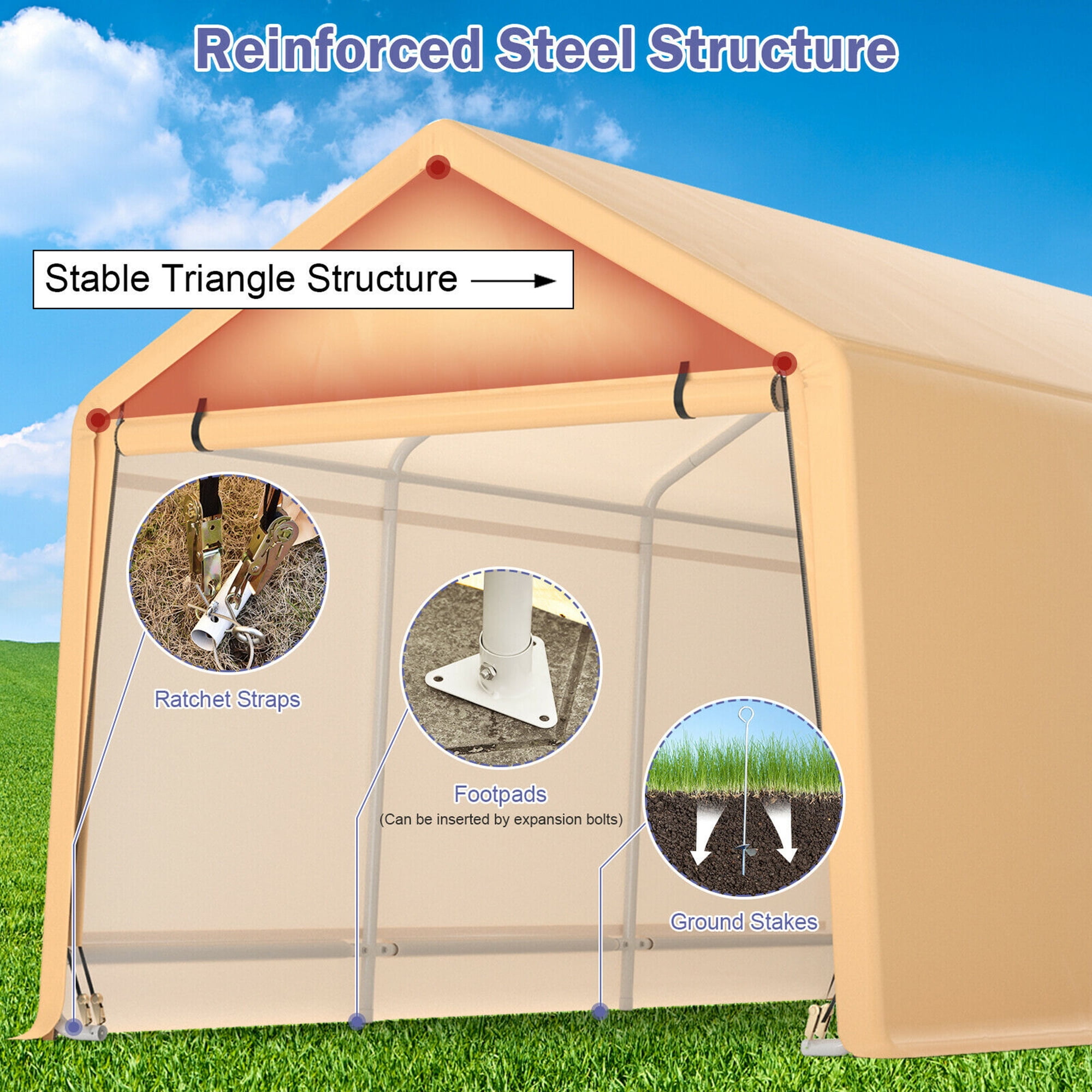 Gymax 9x17 ft Heavy Duty Carport Canopy PE Car Tent Steel Outdoor Garage Shelter