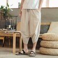 thumbnail image 2 of JIKNTTR Men's Loose Fit Short Linen Harlan Capri Pants Light Loose 3/4 Shorts Draw Rope Elastic Waist Casual Beach Yoga Pants Versatile Summer Beach Shorts, 2 of 9