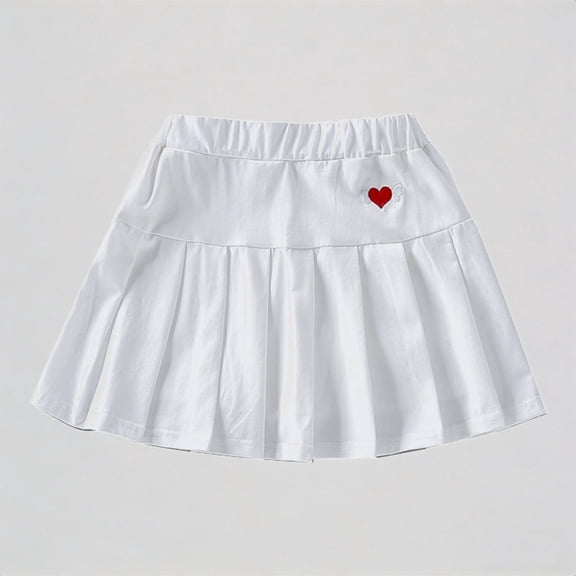 REDARER Toddler Girls' Pleated Skort, Cute Heart & Wing Embroidery Flared Skater Skirt, Sporty Casual School Skirt for Kids,3-4 Years