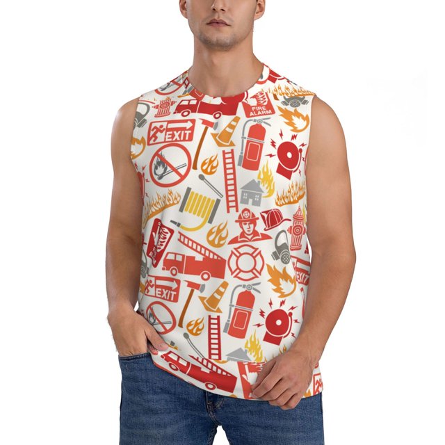 Fotbe Firefighter Icons Men's Camiseta sin Mangas Estampada para Hombres, Playera Casual para Gimnasio, Entrenamiento, Playa-X-Large