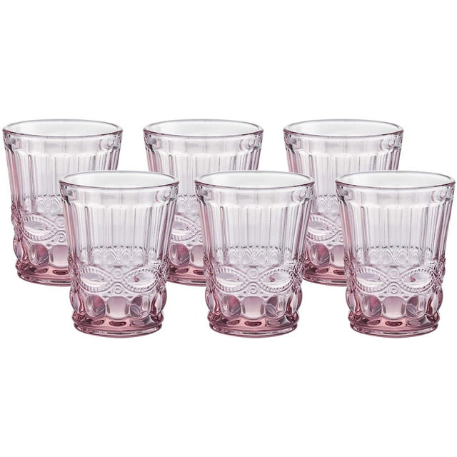 Gala Houseware Colored Water Glasses 6-Piece Set, 7.5 oz Premium Heavy Whiskey/Highball Tumbler, Solid Glass Color (Pink)