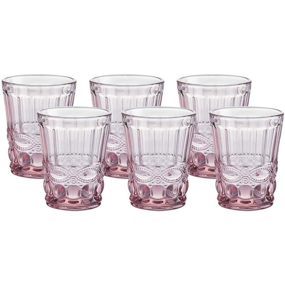 Gala Houseware Verres à Eau Colorés Ensemble de 6 Pcs, Gobelet Premium 7,5 oz pour Whisky/highball Lourd, Couleur Verre Uni (Rose)