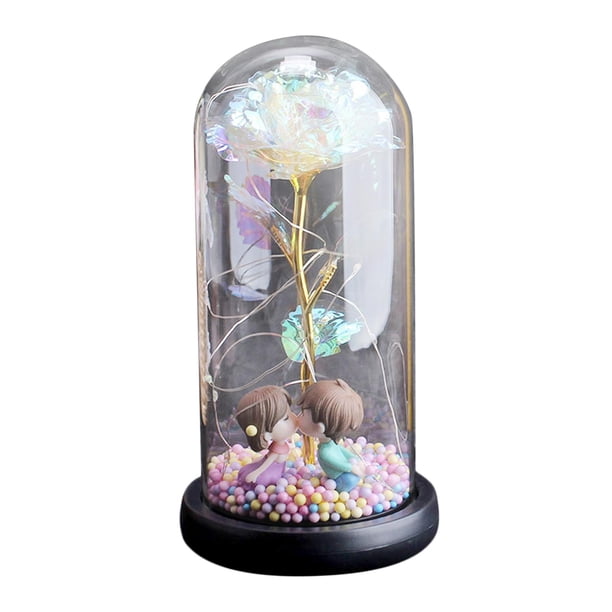 Rosa Galaxia, Rosa Dorada en Cristal, Regalo para San Valentín para Mujeres Beso