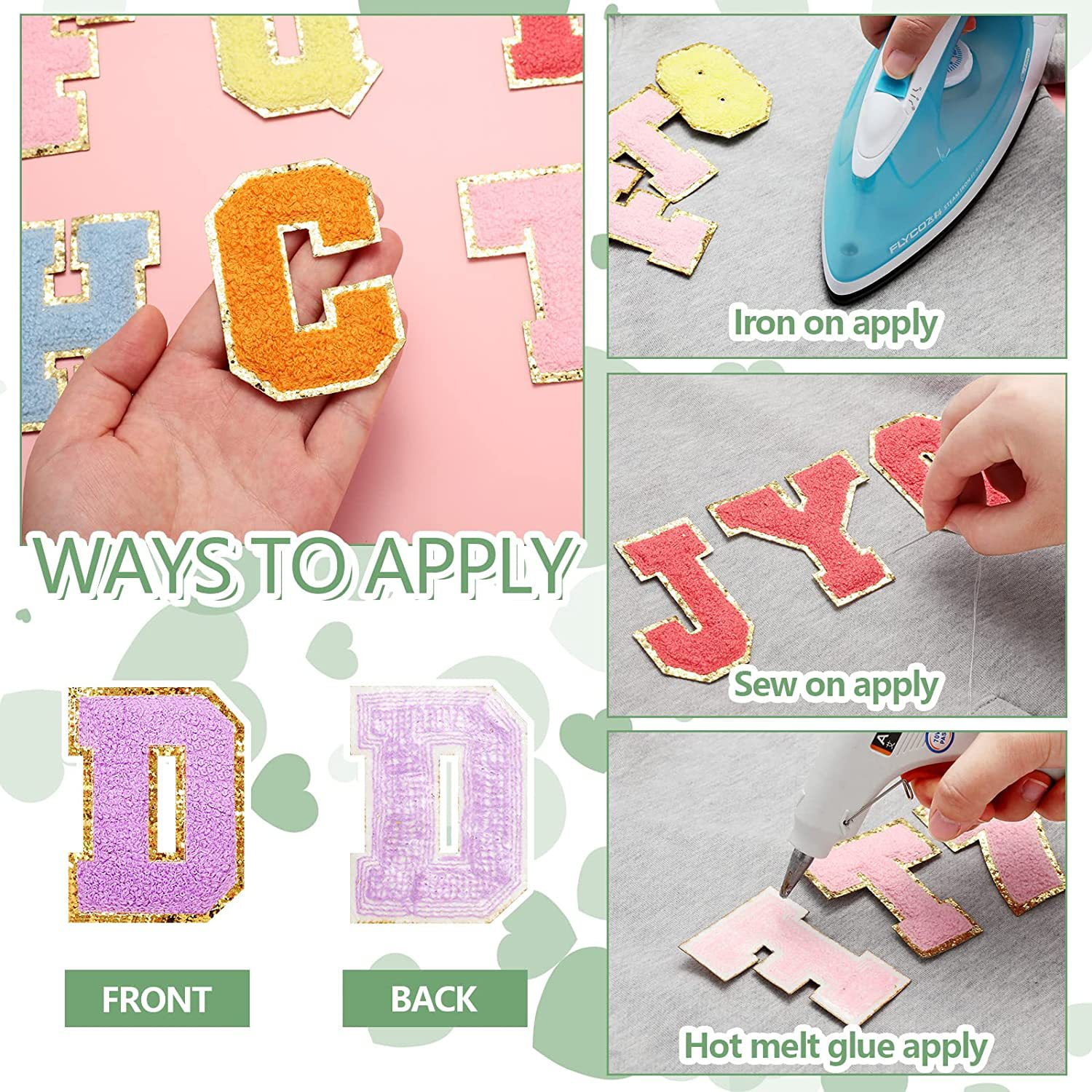 PloutoRich Letter Patches for Clothing, Sew on Patches, Iron on Patches for Clothes, Embroidered Alphabet Patches for Hat Shirts Shoes Bags