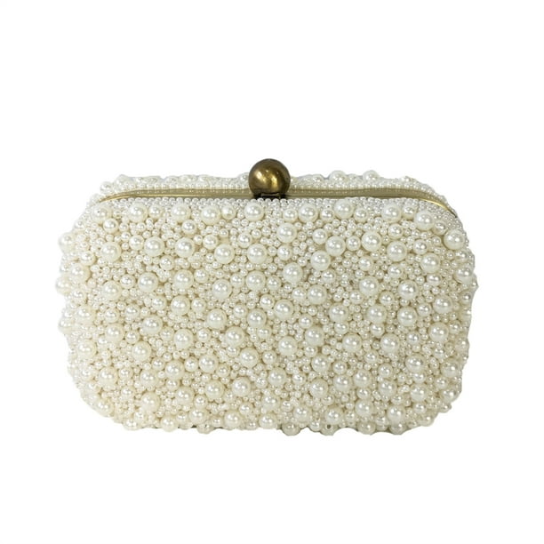 From St Xavier Marcela Pearl Bubble Beaded Box Clutch Bridal Bag, Cream