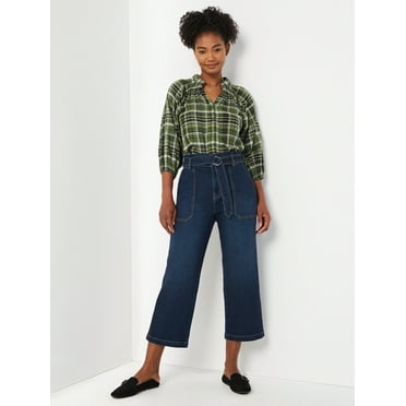 Time and Tru Women's High Rise Wide Leg Cropped Jeans - Walmart.com
