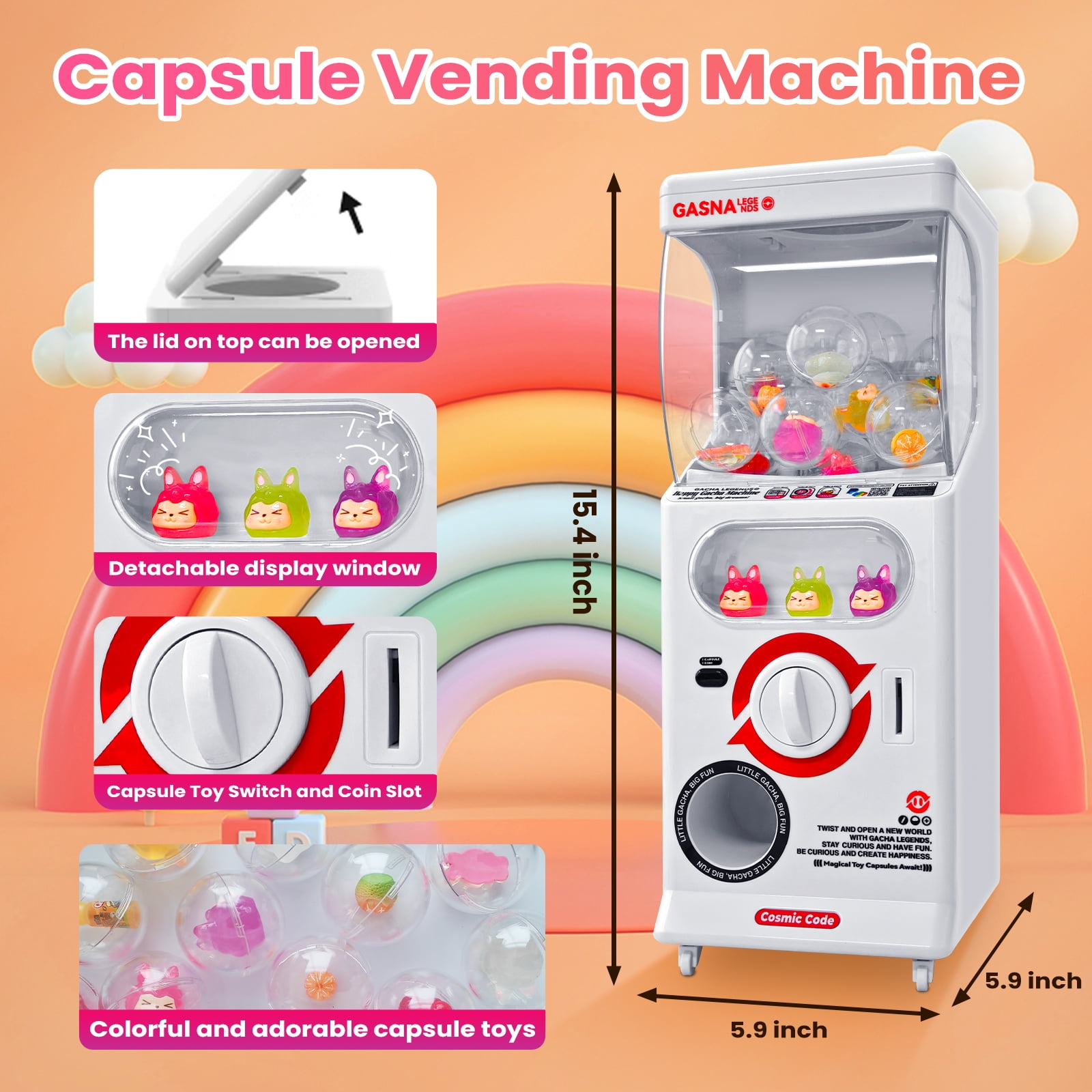 QCWQMYL Capsule Vend Machine Mini Toys for Kids & Adults Family Room 25 Cent Gumball Machine Plastic