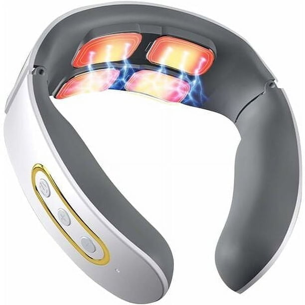 Masajeador de cuello inteligente, masajeador de cuello portátil, masajeador de cuello de pulso eléctrico con función de calentamiento, 6 modos y 15 niveles de potencia para el hogar y la