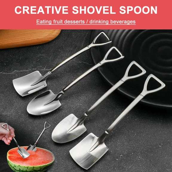 8X Stainless Steel Shovel Spoon Fork Tableware Long Handle Coffee Spoon Stirring