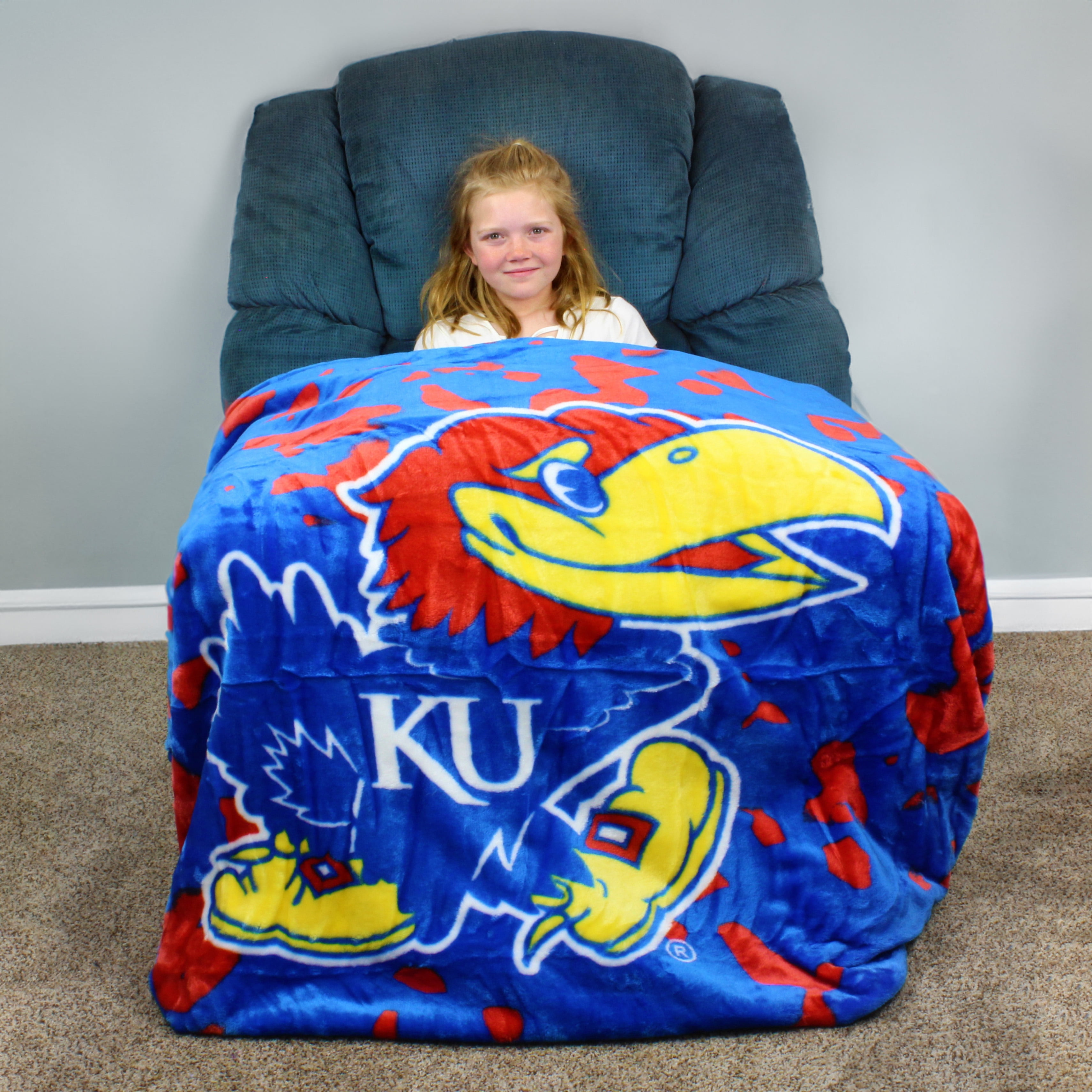 College Covers Kansas Jayhawks Huge Raschel Throw Blanket, Bedspread, 86" x 63"