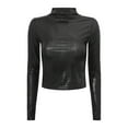 thumbnail image 3 of YONGHS Women's Glossy Long Sleeve Crop Tops Turtleneck Holographic Blouse for Raves Club Dance Black S, 3 of 7