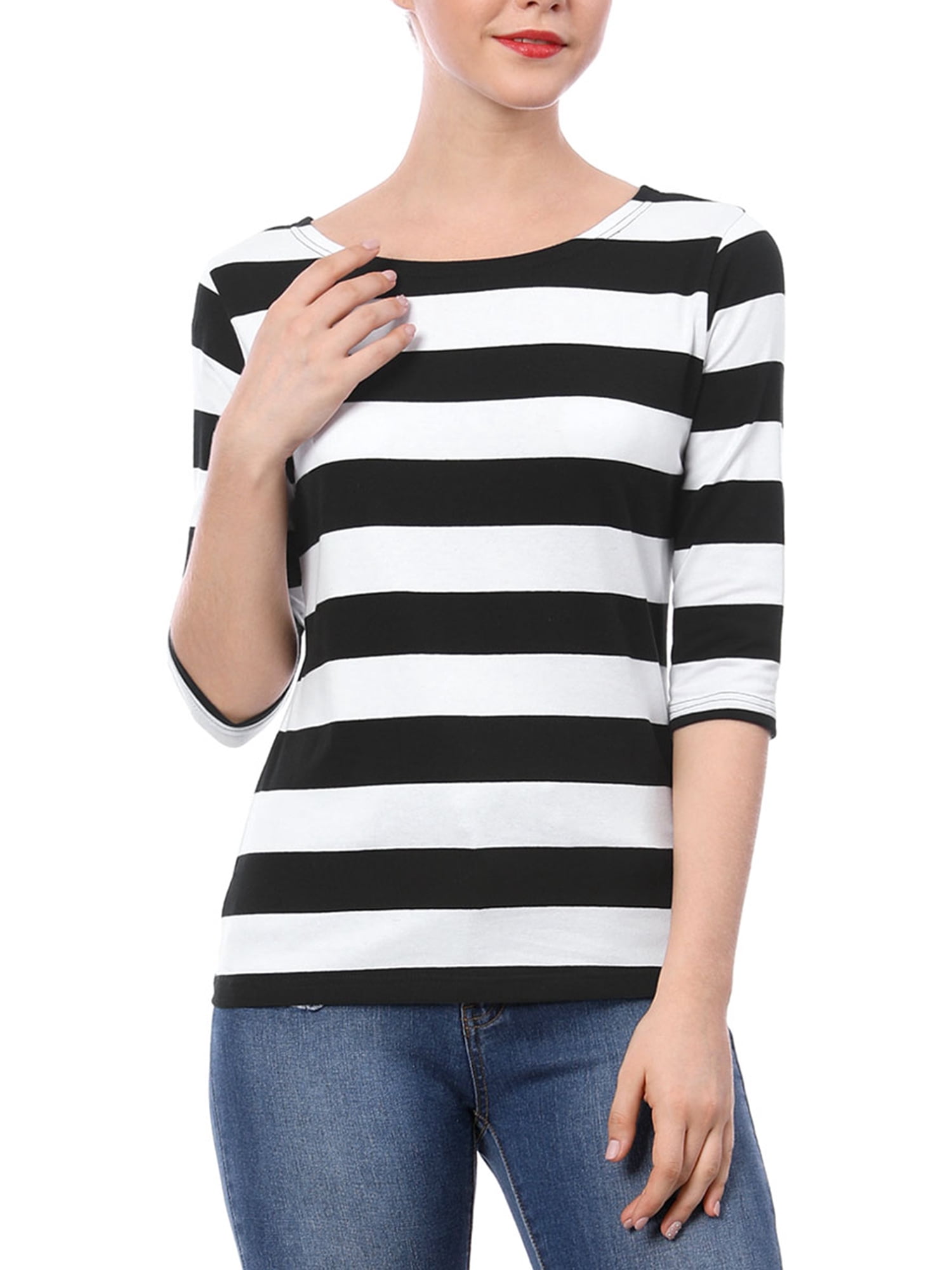 DARING DIVA Women's Halloween Costume Boat Neck Top T-Shirts S Black White