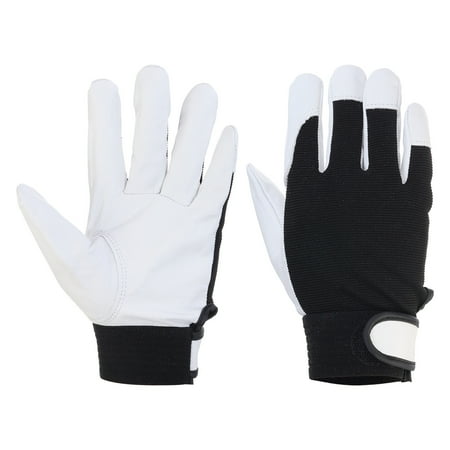 Uxcell Goatskin Leather Work Gloves with Hook and Loop, Breathable Driver Gloves for Driving, Gardening, Welding, Construction, White, M, 2 Pairs