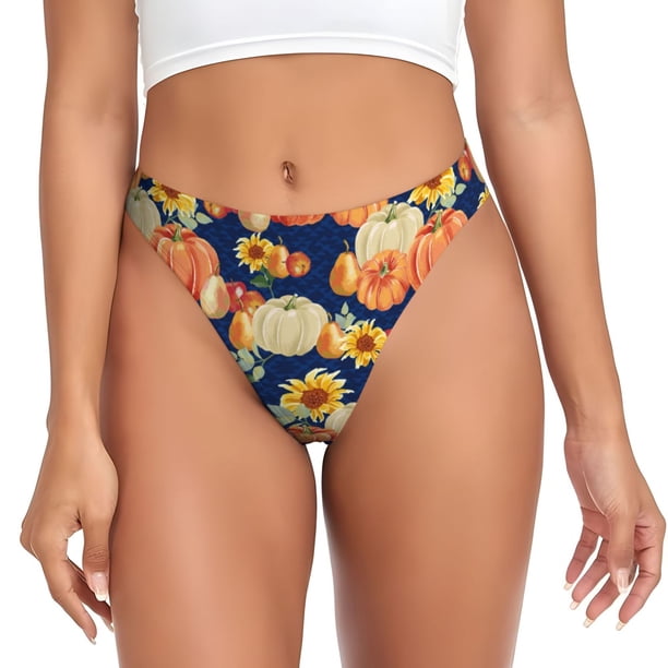 Fotbe fall Pumpkin Daisy Tanga Sin Costuras para Mujer con Estampado – Panties Invisibles, Transpirables y Cómodos para Uso Diario-Medium