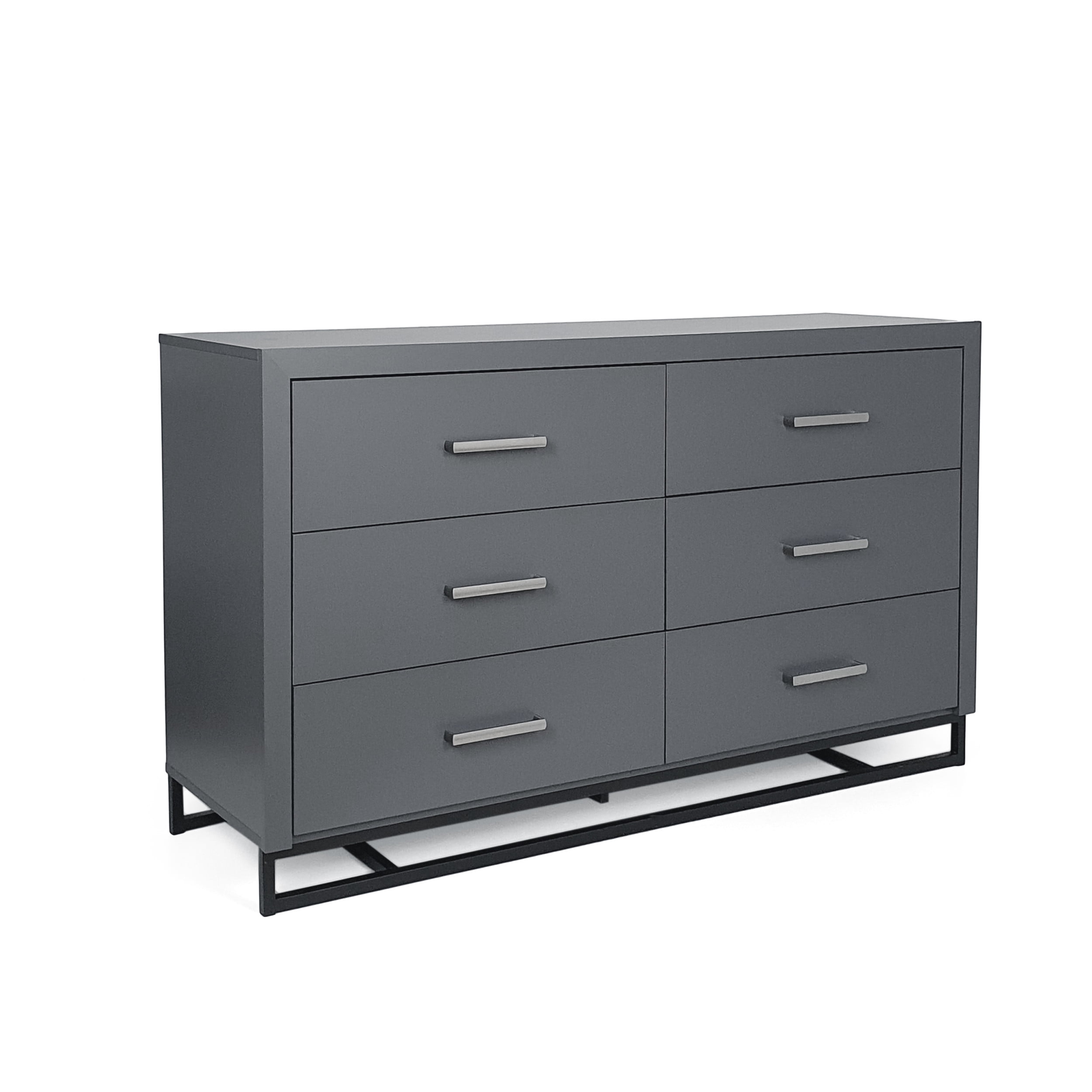 Noble House Cayuga Faux Wood 6 Drawer Double Dresser, Charcoal Gray and Black