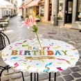 thumbnail image 6 of Happy Birthday Round Tablecloth for 55-60 Inch Tables, Fitted Table Cover with Elastic Edge, Colorful Words Waterproof Outdoor Table Cloth Protector for Patio Garden Dinner Picnic, 6 of 9
