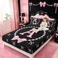 thumbnail image 3 of meiyoeat Bowknot Letter Print A Bed Sheets For Girls,Girly Pink Bow Full Size Sheets For Kids,4pcs, 3 of 6